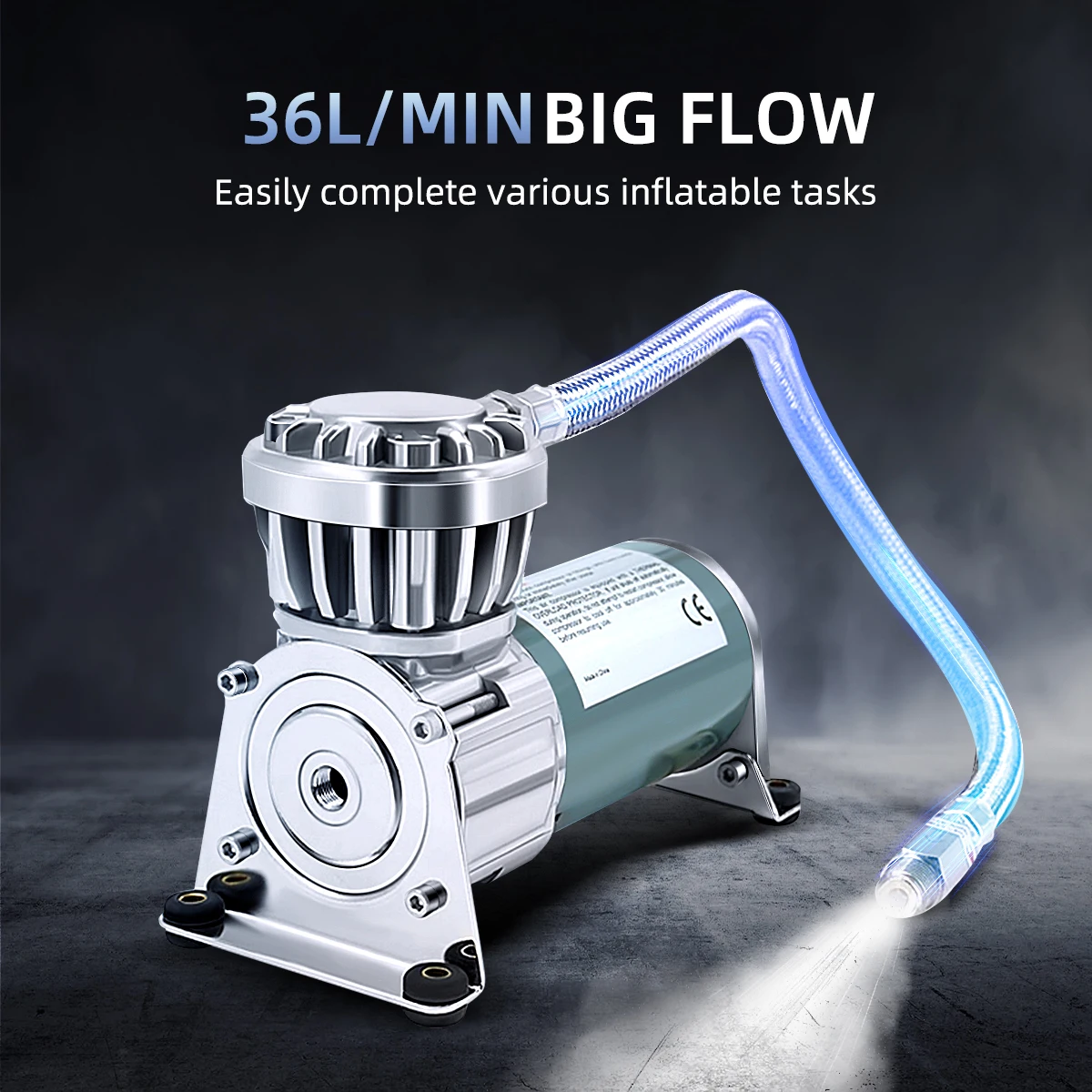 工業用小型エアコンプレッサー、12V/24V 150PSI、IP67、フィルター付き 