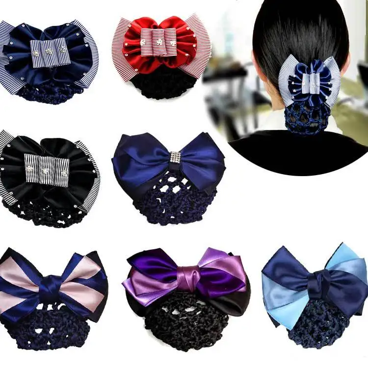 

Women Elegant Bow Hair Net Barrette Hotel Bank Nurse Flight Attendant Professional Hair Clip Head Flower Hairgrip Accesories