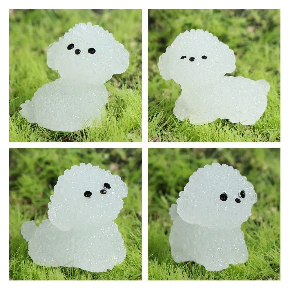 Cartoon Noctilucent Dog Figurines Handmade Realistic Mini Luminous Poodle Dog Figurines Resin Funny Micro Landscape Decoration