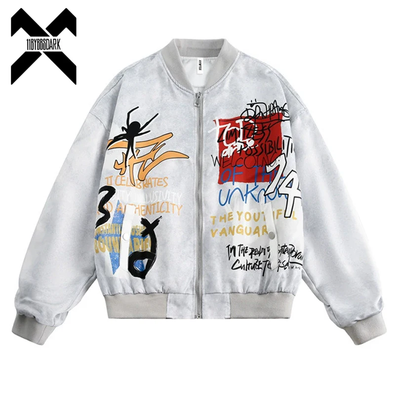 

Unisex Vintage Varsity Jacket Men‘s Graffiti Printed Baseball Jackets 2025 Autumn Harajuku Streetwear Hip Hop Oversized Jacket