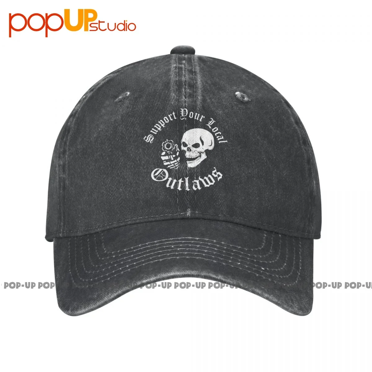 

S Support Your Local Outlaws Biker Motorcycle Mc Skull Washed Denim Baseball Cap Trucker Hats Unisex