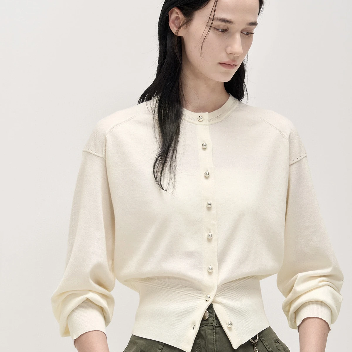 

Spring Tim*25 Knitted Open Cardigan round Ne Slim Fit Base Layer irt Korean Sle Long Sve Cotton Blend Knitwear