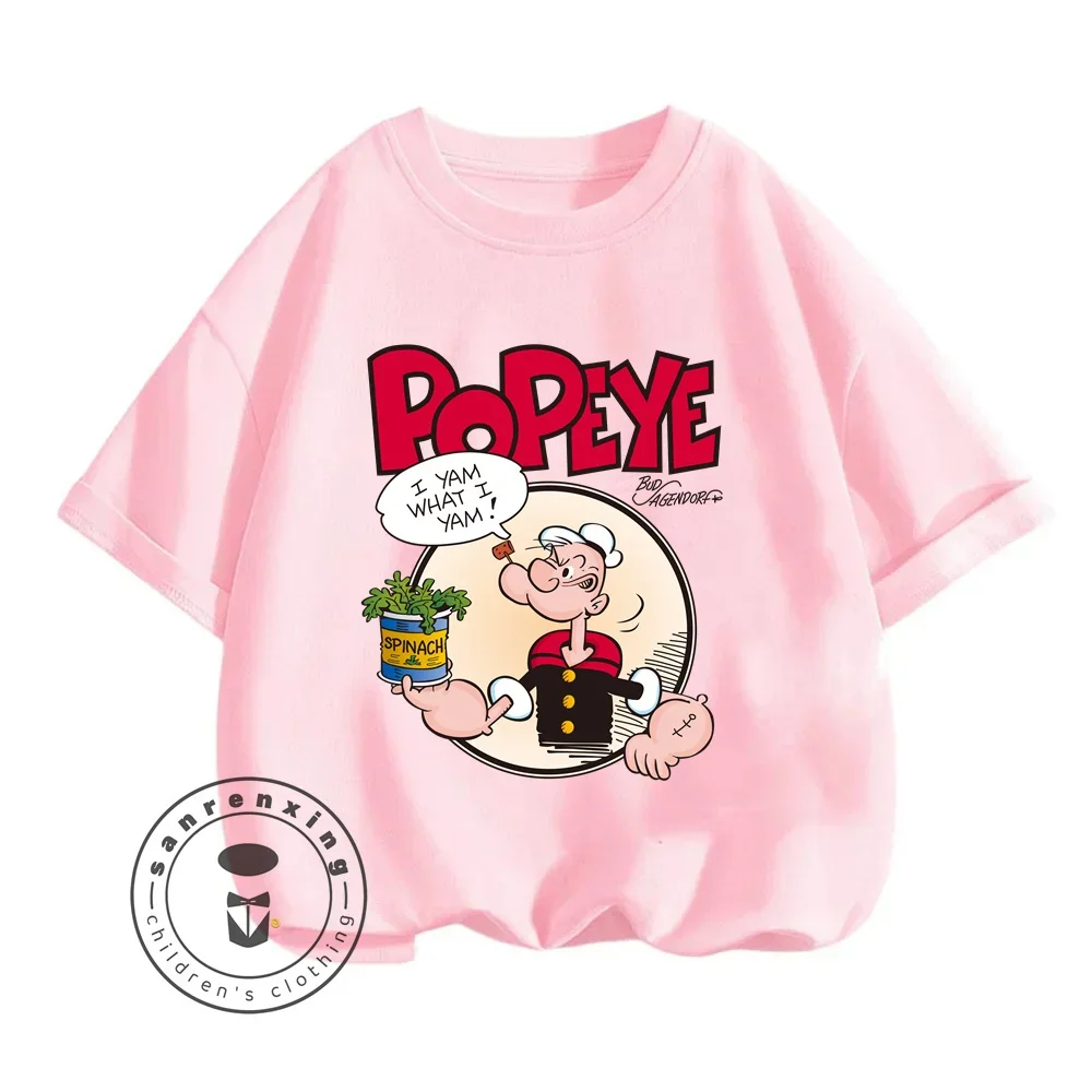 Summer Vibes with Solid Color Popeye the Sailor T-Shirts for Boys Girls Cute Kawaii Fashion That Brings Joy to Young Adventurers