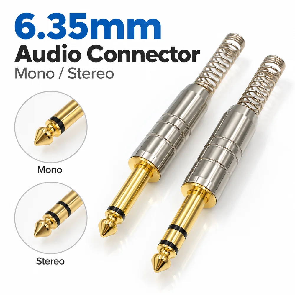 1Pcs 6.35mm Audio Jack Plug Metal 2Pole 3Pole Mono Stereo Audio Plug Solder Connection Spring Loaded