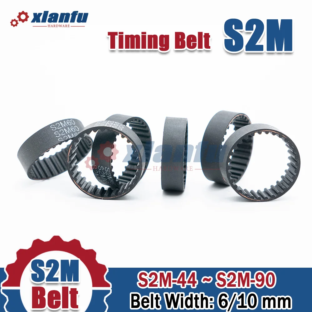 S2M Rubber Timing Belt S2M-44 60 66 72 74 76 78 80 82 84 86 88 90mm Width 6/10mm Synchronous beltPitch 2mm For 2M Timing Pulley