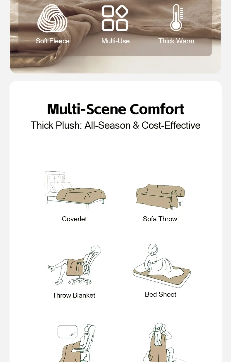 Solid Color Soft Flannel Sofa Throw Blanket Cozy Multi-Purpose Plush Blankets for Bed Travel Office Nap Single Double Bed Sheet