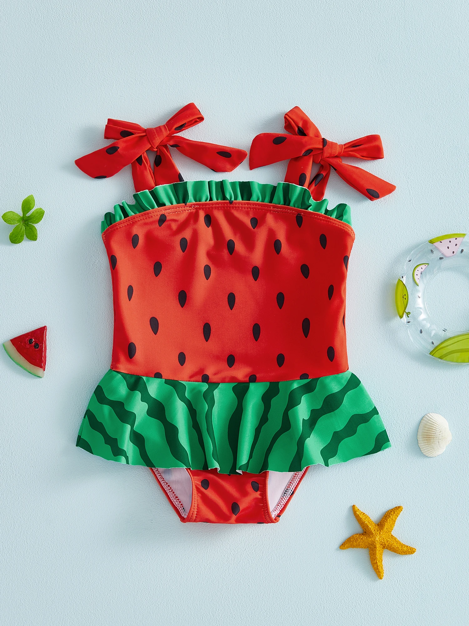 

Очаровательный купальник для маленьких девочек с завязками-бантиками и рюшами, летняя пляжная одежда для девочек ясельного возраста