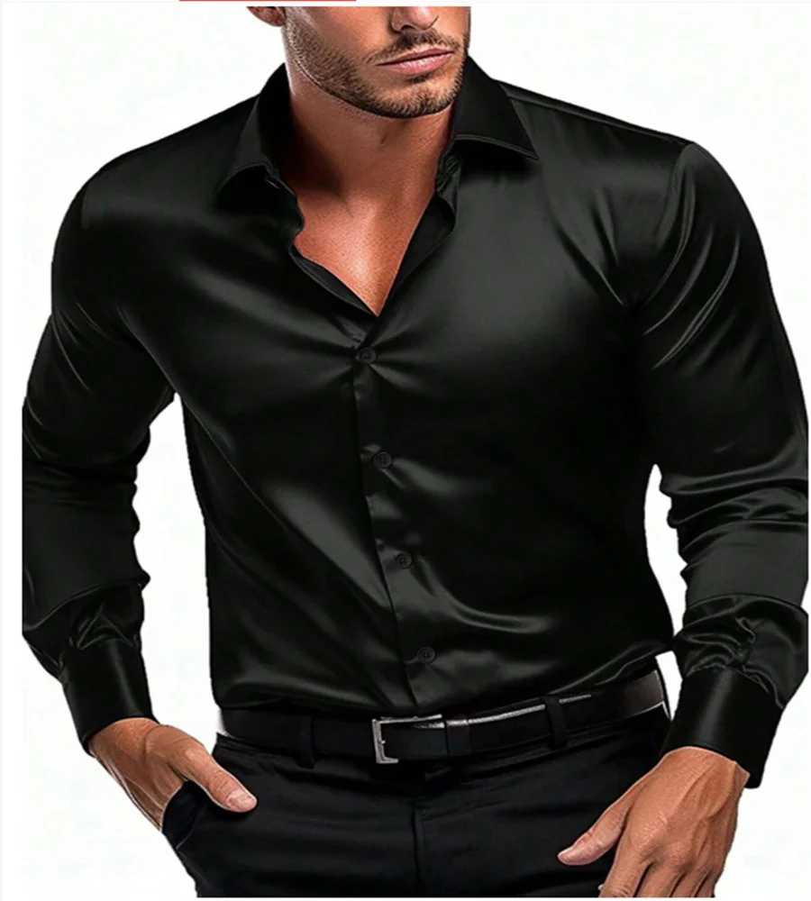 Chemise décontractée à manches longues pour hommes, haut monochrome, personnalité de la mode, InjFabric, élégant, luxe, affaires, printemps,