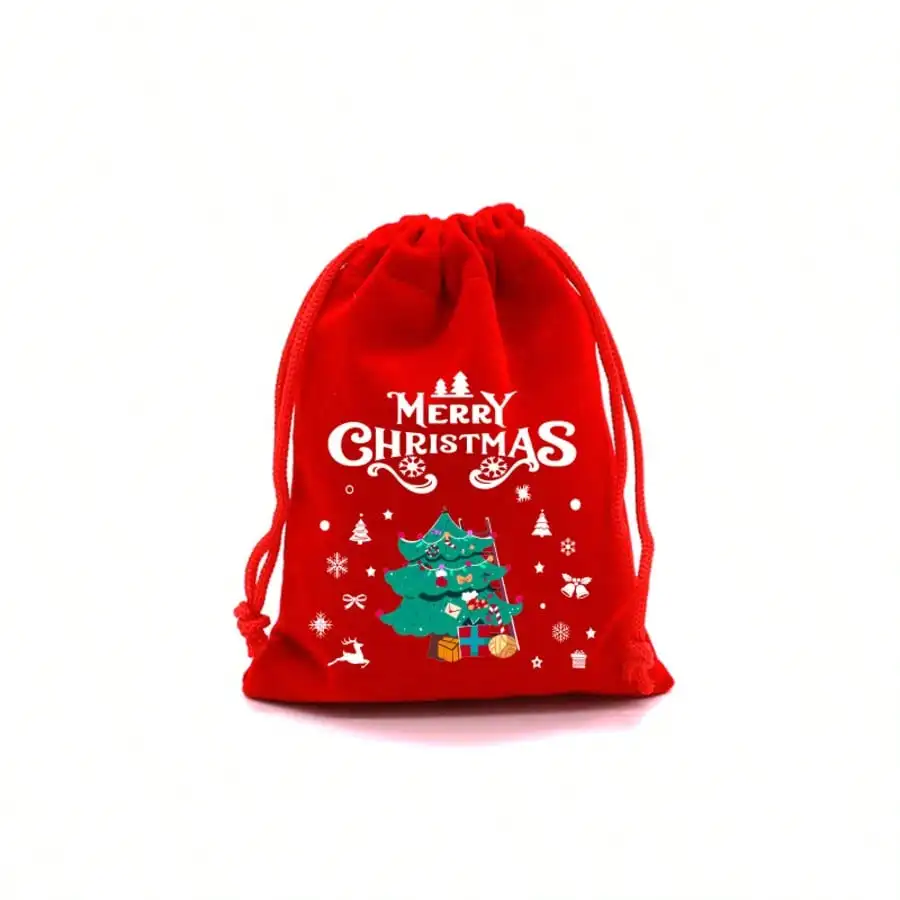 10pcs Large Christmas Velvet Drawstring Gift Bags, 12 Xmas/Halloween Random Patterns