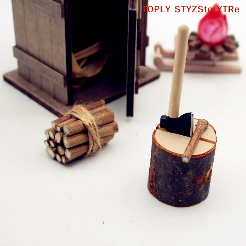 Miniature 1/3Pcs Dollhouse Decor 1:12 - Farm Chicken Nest, Axe, Country Toilet