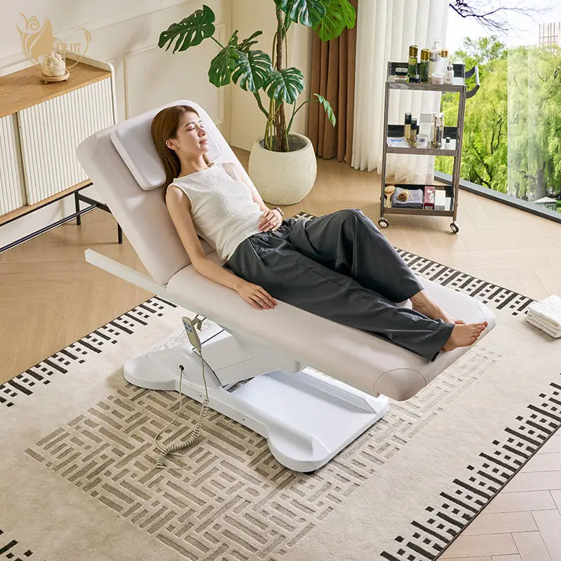 Beige Electric Hydrotherapy Spa Bed With Adjustable Height And Memory Foam For Luxury Salon Facial Treatments