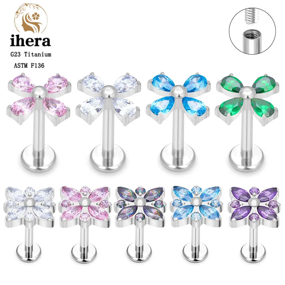 

G23 Titanium Piercing Ear Stud Flower Shape CZ Top Tragus Cartilage Helix Conch Daith Earrings 16G Lip Stud Women Body Jewelry