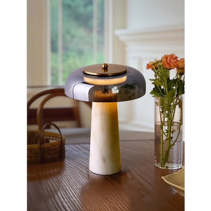 Minimalist Glass Table Lamp, Luxury High-End Wabi Sabi Style Ambient Accent Lamp for Bedroom Bedside, Study & Office Desk Decor