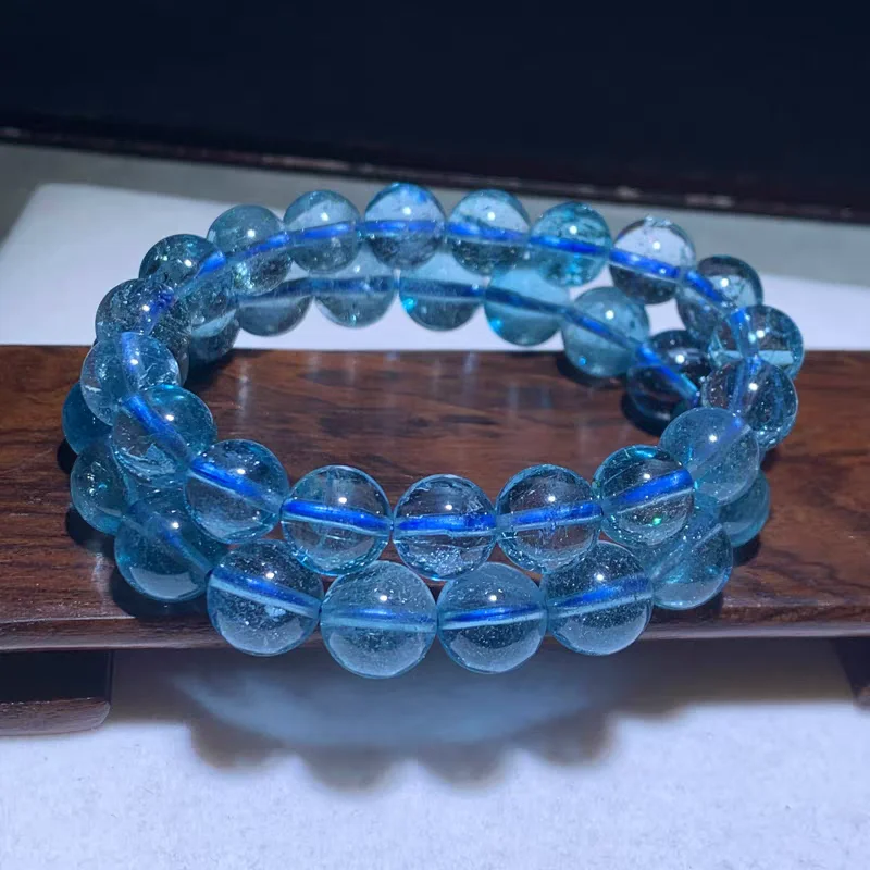 Natural Blue Topaz Bracelet Clear Round Beads Jewelry Woman Men Topaz 7mm 8mm 9mm Stretch Bracelet Healing AAAAAA
