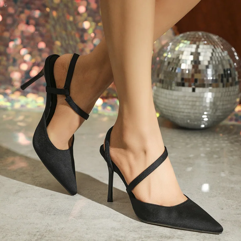 Sexy Pointed Toe Thin High Heels Women Pumps Fashion One Strap Satin High Heeled Sandals for Women Banquet Wedding Ladies Shoes