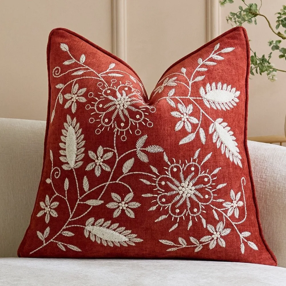 Floral Chenille Pillow Covers Embroidered Pattern Dandelion Throw Pillow Covers Soft Nordic Decorative Cushion Case Home Decor