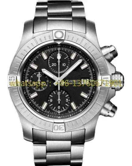 Top Quality Quartz Chronograph Watch Men Night Mission Stainless Steel Bracelet Rotatable Bezel Blue Black Watches