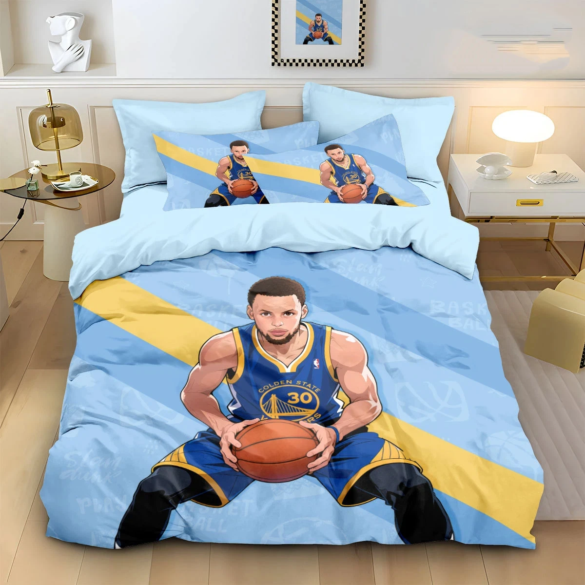 Juego de Ropa de Cama con Estampado de Estrella de Baloncesto S-Stephen C-Curry, Juego de Funda de Edredón, Juego de Edredón, Regalo
