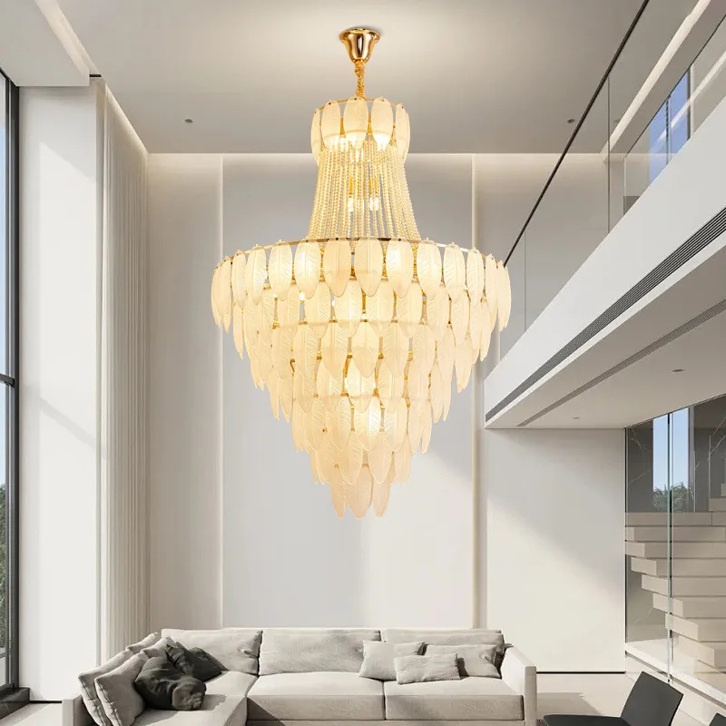 ​luxury French Multi Layer Feather Crystal Glass Chandelier For Living Room Hotel Lobby Duplex Villa Staircase​