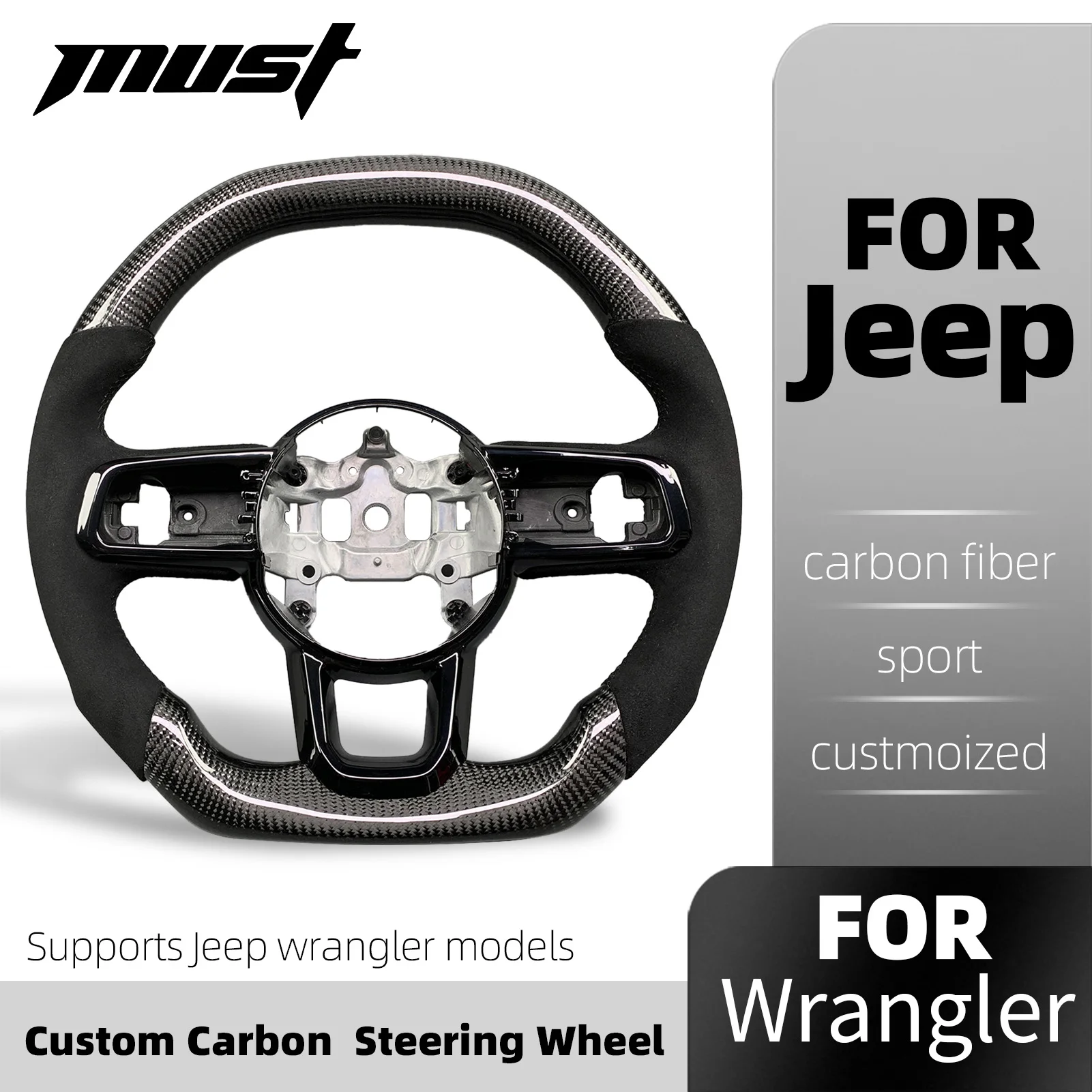 Customized Carbon Fiber Steering Wheel For Jeep Wrangler Gladiator 2018-2024 Alcantara Car Interior Accessories