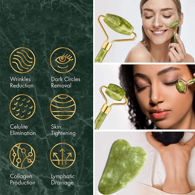 Roller Gua Sha Scraper Set Double-headed Jade Facial Massager Lifting Body Thin Neck Thin Lifting Tool Health and Beauty