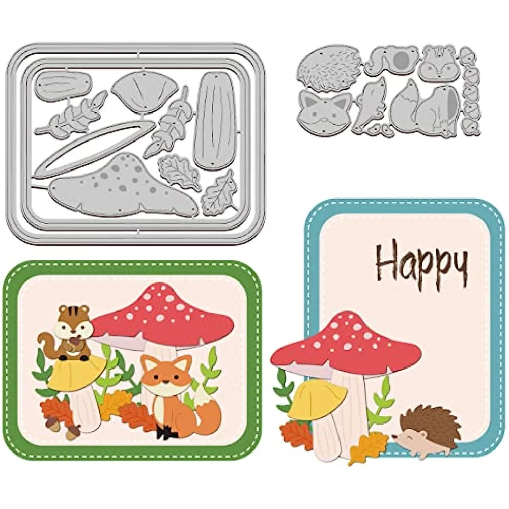 Mushroom Animals Frame Cutting Dies Fox Carbon Steel Die Cuts Squirrel Metal Crafting Dies Cutting Hedgehog Stencil Template