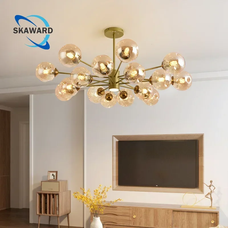 

Modern Glass Ball Chandelier Nordic Led Round Ball Pendant Lights Indoor Black Retro Vintage Loft Chandelier Home Dece Lamps