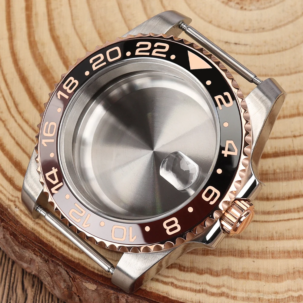 for YACHT Case NH35 Rose Gold 40MM Watch Case Diver Two Color GMT Bezel Sapphire Fit NH34 NH35 NH36 ETA2824 ST2130 8215 DG 2813