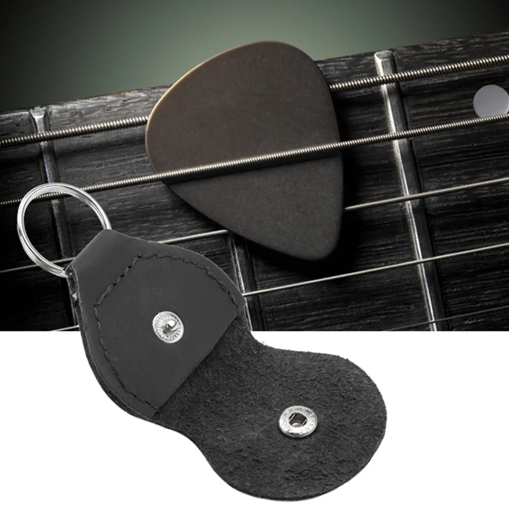 3PCS PU Leather Leather Guitar Picks Keychain Black/Coffee color Snap Open Closure Snap Open Key Case Portable Ring Storage Box