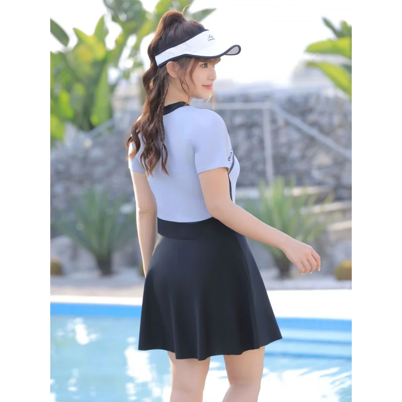 Minsu 2025, nuevo traje de baño con falda de una pieza, calzoncillos tipo bóxer conservadores de talla grande, parque acuático para natación