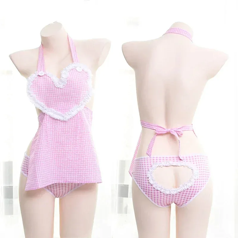 Japanese Style Cute Kawaii Sexy Lingerie Witch Chest Maid Uniform Servants Bondage Lace Love Aprons Nightdresses Pajam NM33
