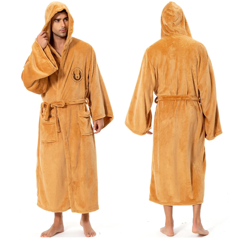 Jedi Cosplay Fleece Bathrobe Space Battle Roleplay Costume Adult Men Fantasy Disguise Robe Belt  Halloween Carnival Party Suit