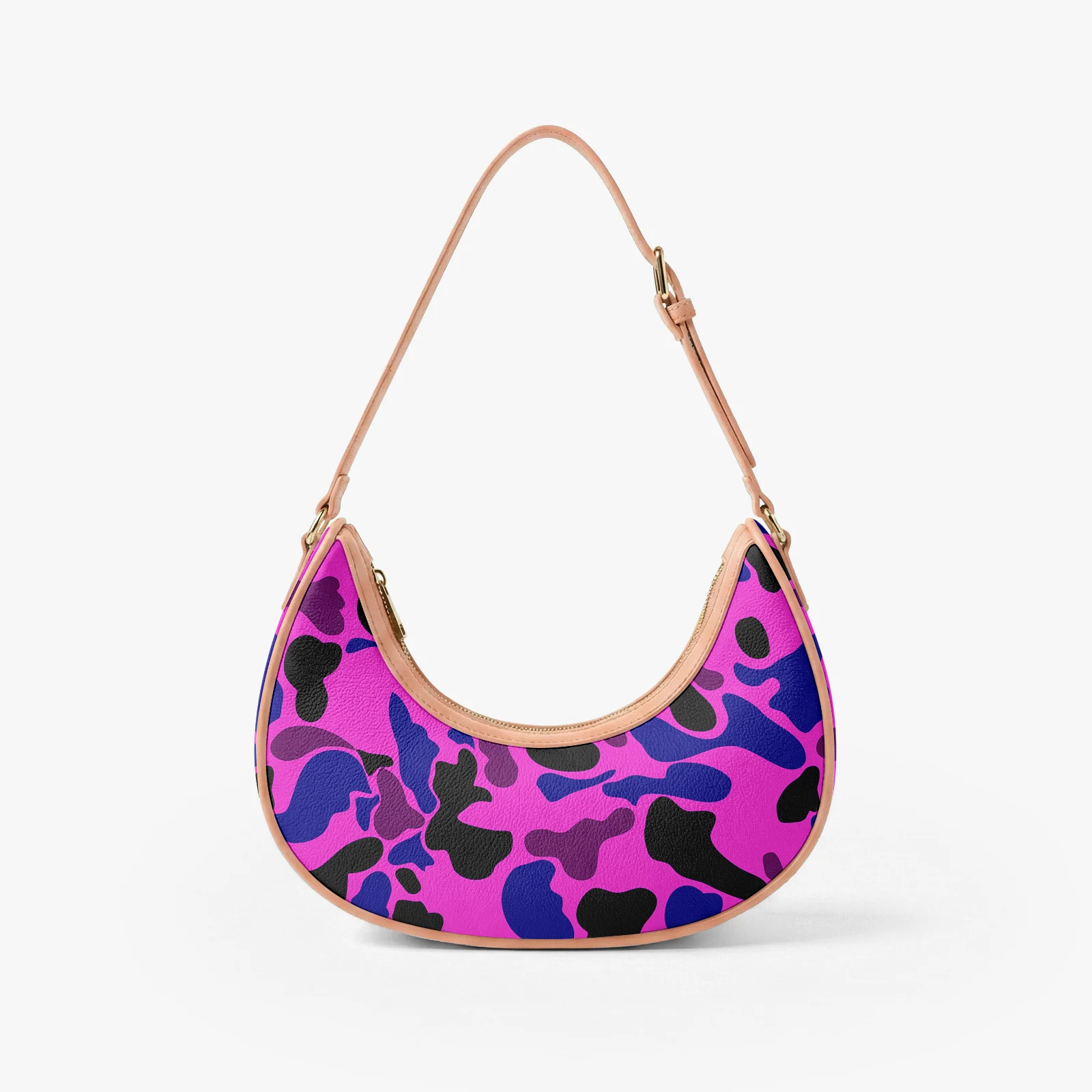

Custom Pastel Purple Camo Style Crescent Half Moon Bag Women Leather Cloud Camo Print Pu Leather Half C Shape Bag ForWomen