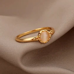 Vintage Flowers Opal Rings for Women Gold Color Stainless Steel Finger Ring Fashion Wedding Party Jewelry Gift anillos mujer