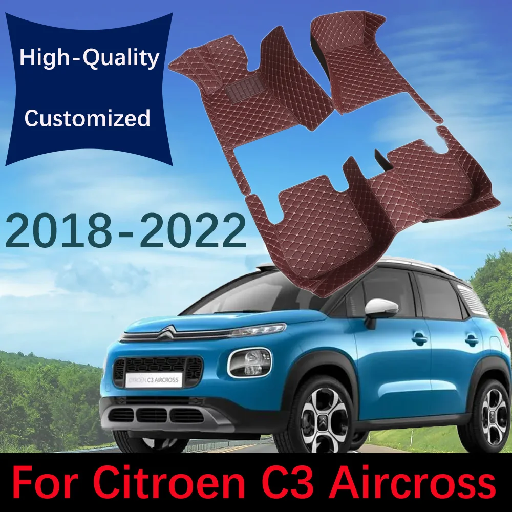 

Кожаные автомобильные коврики на заказ для Citroen C3 Aircross 2018 2019 2020 2021 2022, автомобильные коврики, коврики, подкладки для ног, аксессуары