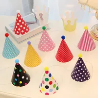 11Pcs/Bag Happy Birthday Party Hats Polka Dot DIY Handmade Cap Crown for Kids Birthday Party Photo Props Baby Shower Decoration