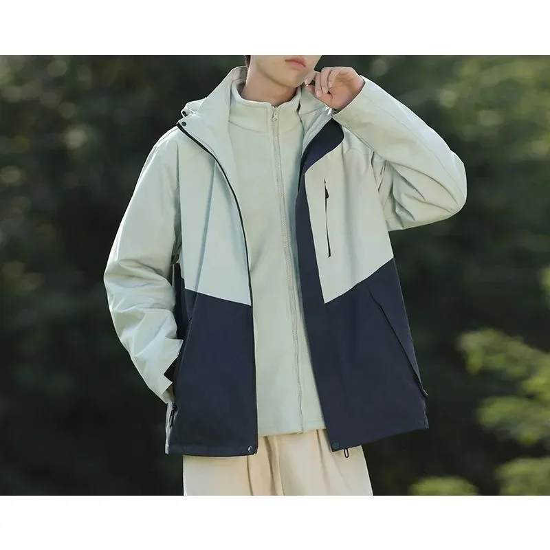 Chaqueta deportiva de montañismo para hombre, conjunto de dos piezas a prueba de viento, cálida, impermeable, para acampar al aire libre, senderismo, pesca, chaqueta de ciclismo para hombre