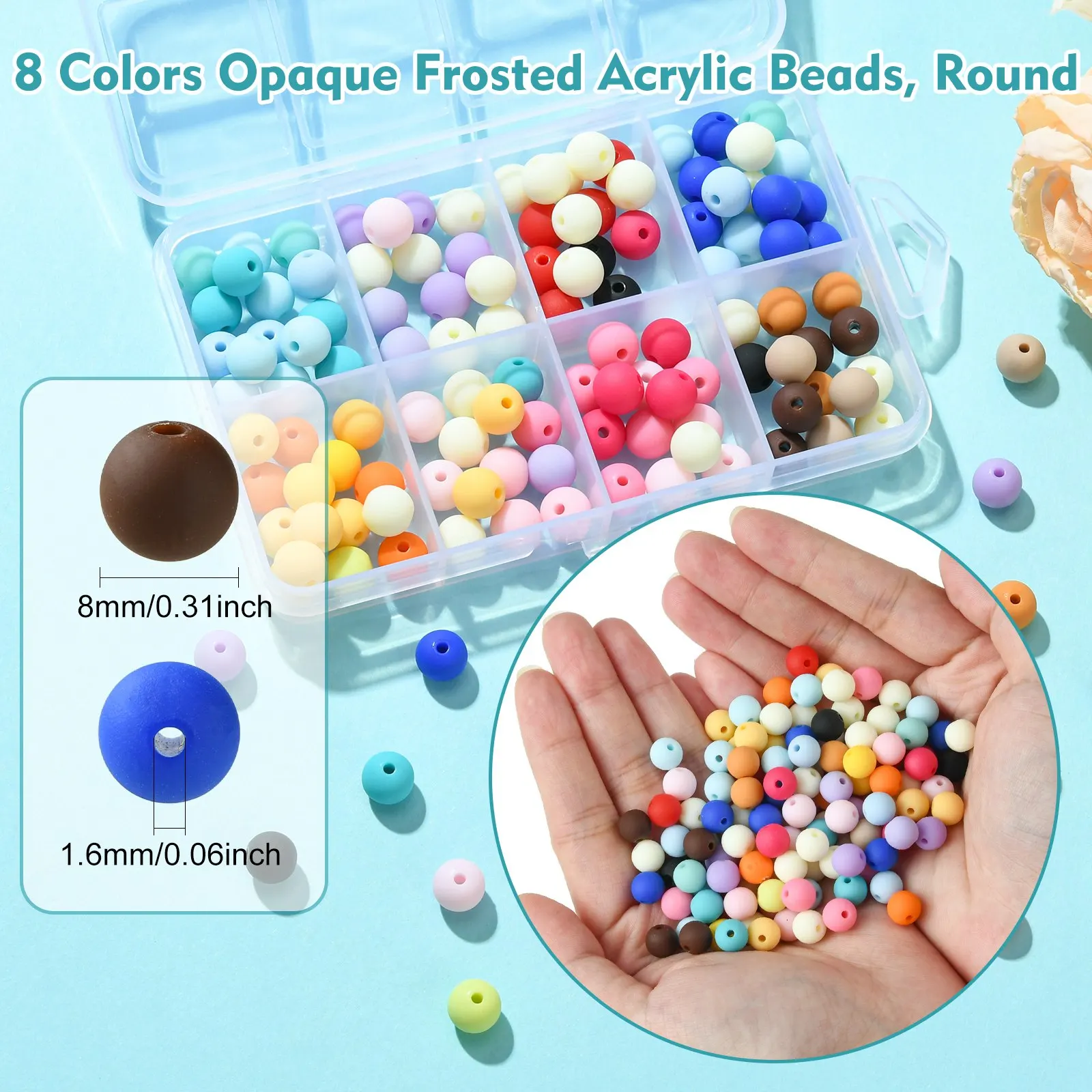 Pandahall 140Pcs 8 Colours 8mm Opaque Acrylic Round Beads Colourful Frosted Round Beads for Jewellery Making DIY