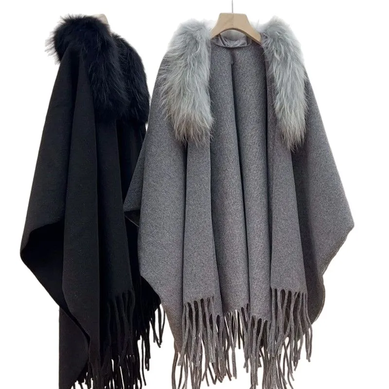 襟付きケープフリンジジャケットニットカーディガン秋と冬の暖かいジャケットとセーターの外側に着用