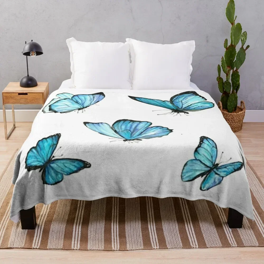 Blue Watercolor Butterflies Throw Blanket Thin Thins Blankets