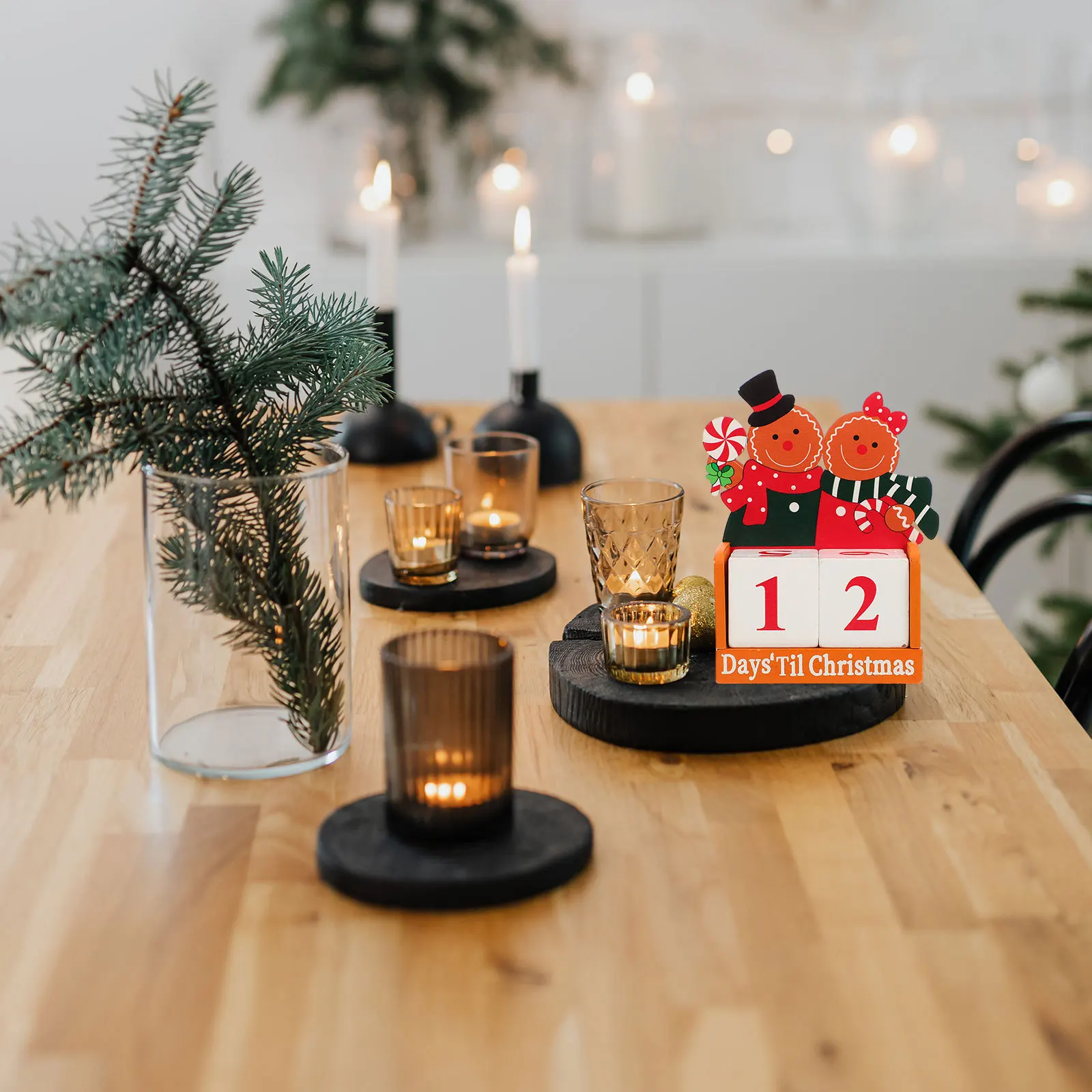 

Couples Gingerbread Man Figurines Wooden Christmas Countdown Calendar Home Desktop Decor Xmas Table Decoration Blocks