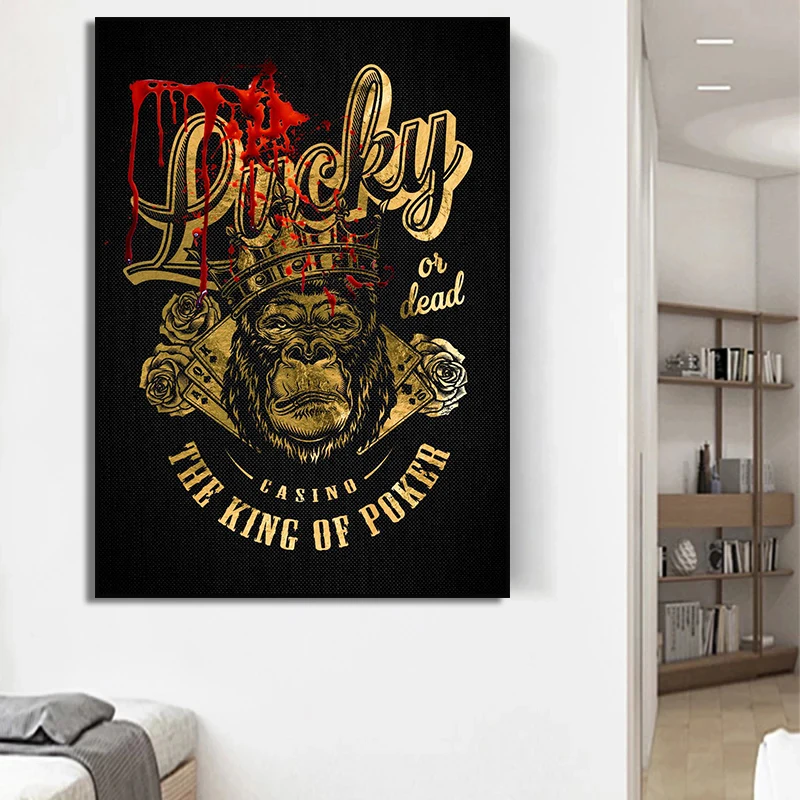 Golden Playing Cards Ace of Spades King Queen Lucky or Dead Poker Casino Canvas Painting Room Picture Print Home Decor Cuadros