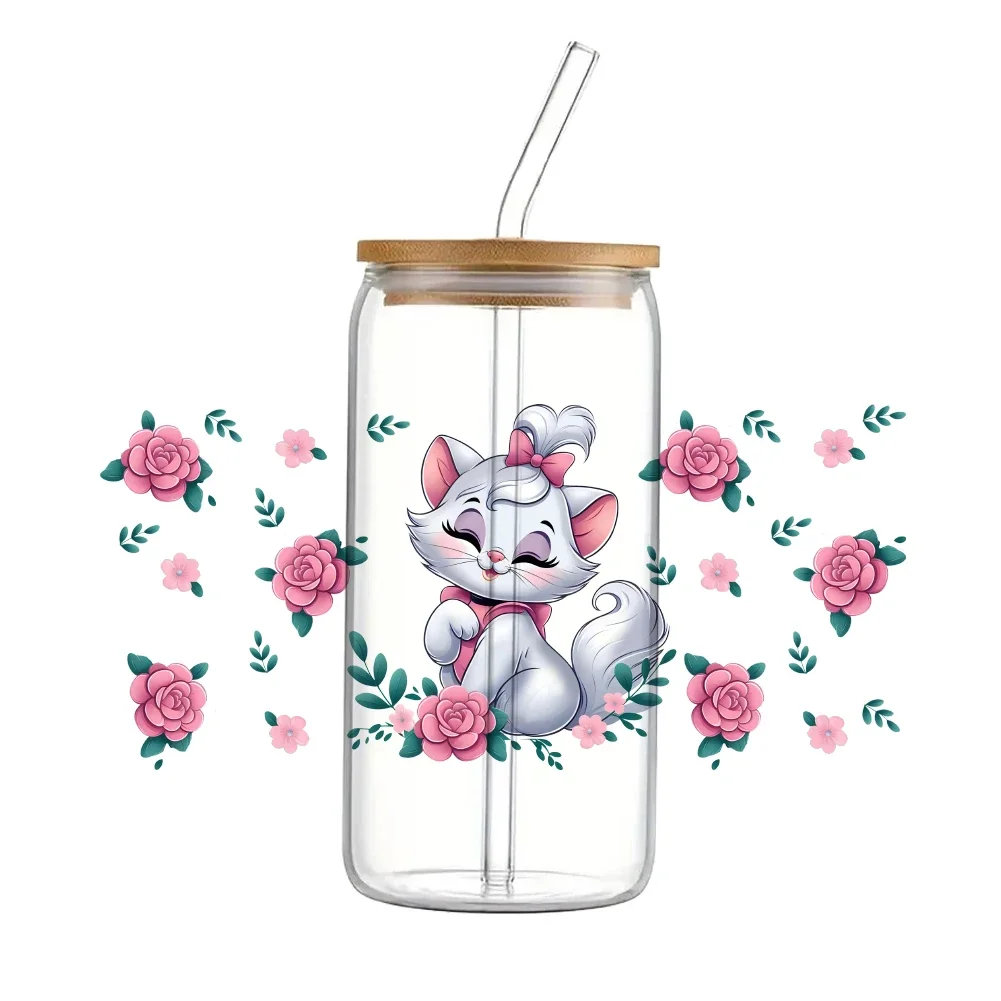 11x24cm Mini Disney Cartoon Marie Cat Pattern UV DTF Transfer Sticker Waterproof Transfers 16oz Glass Cup Wrap Stickers