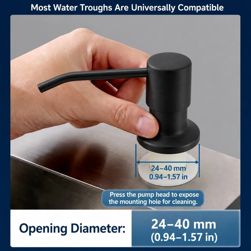 Stainless Steel Soap Dispenser Pump Matte Black Built In Pump Head Sink Soap Dispenser 3.94ft Extension Tube
