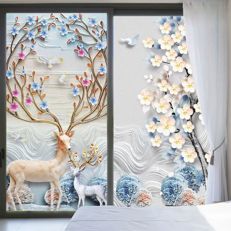 Frosted Milu Deer Door Window Glass Sticker Transparent Opaque Shading Film Bathroom Bathroom Anti Peeping and Anti Light