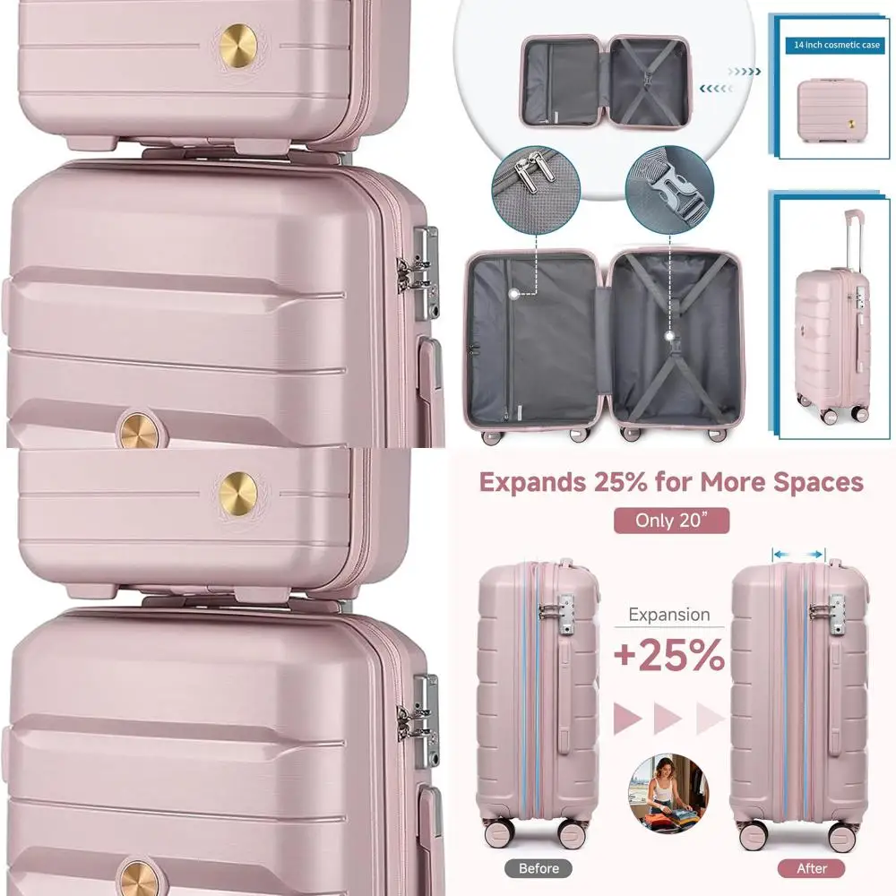 

20 & 14 Polypropylene Spinner Luggage Set with TSA Lock, YKK Zipper, Hardshell, Nude Pink