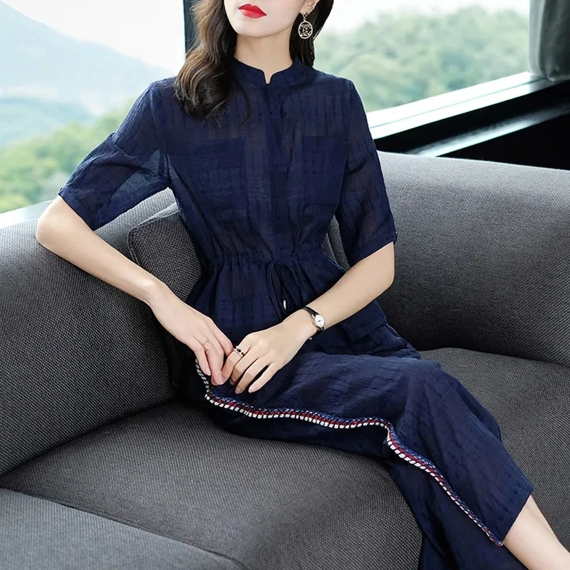 2023 New Summer Women Set Korean Fashion Chiffon shirt And Wide leg Pants Two Piece Suit Temperament Outfit Ladies Sets  3XL