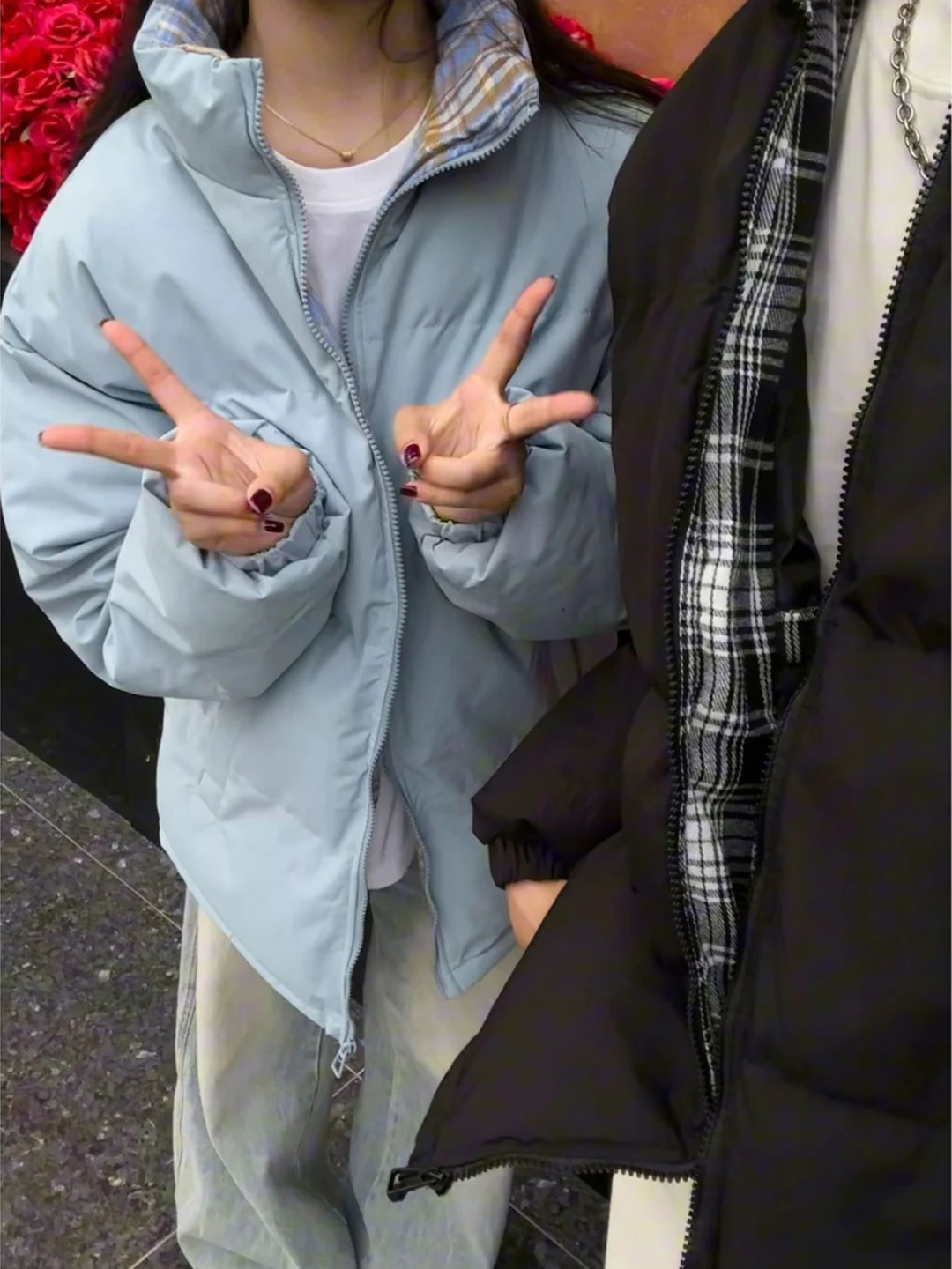 

Thiened Cotton Jaet Men's Winter Coat Teenage American High Street Couple's Faionable Plaid Patchwork Stand Collar