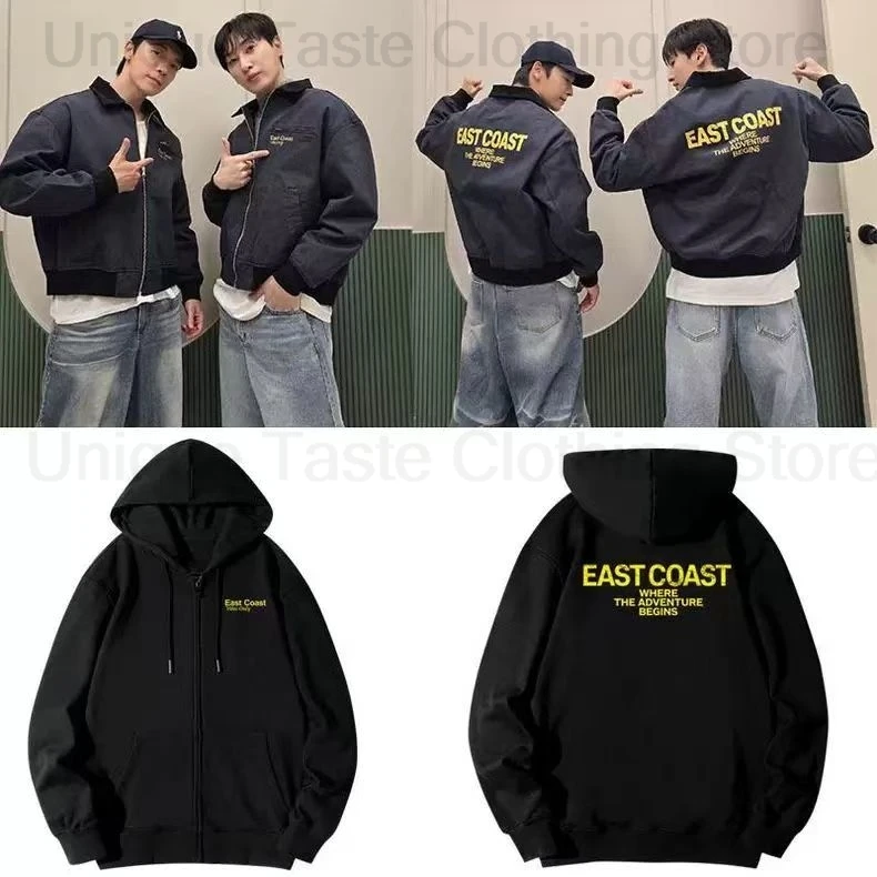 

Толстовки Super Junior Lee Dong Hae Eastcoast Same Letter Print Толстовка на молнии для женщин и мужчин Осенняя теплая свободная толстовка для фанатов моды