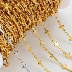 2meters/1meter Stainless Steel Cross Charm Beaded Link Chains No Fade Gold Color Chain for Jewelry Making DIY Necklace Bracelet